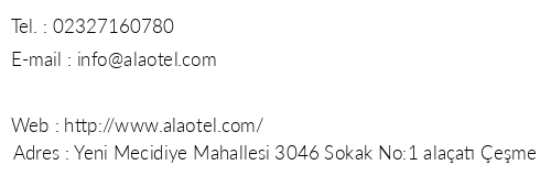 Ala Otel telefon numaralar, faks, e-mail, posta adresi ve iletiim bilgileri
